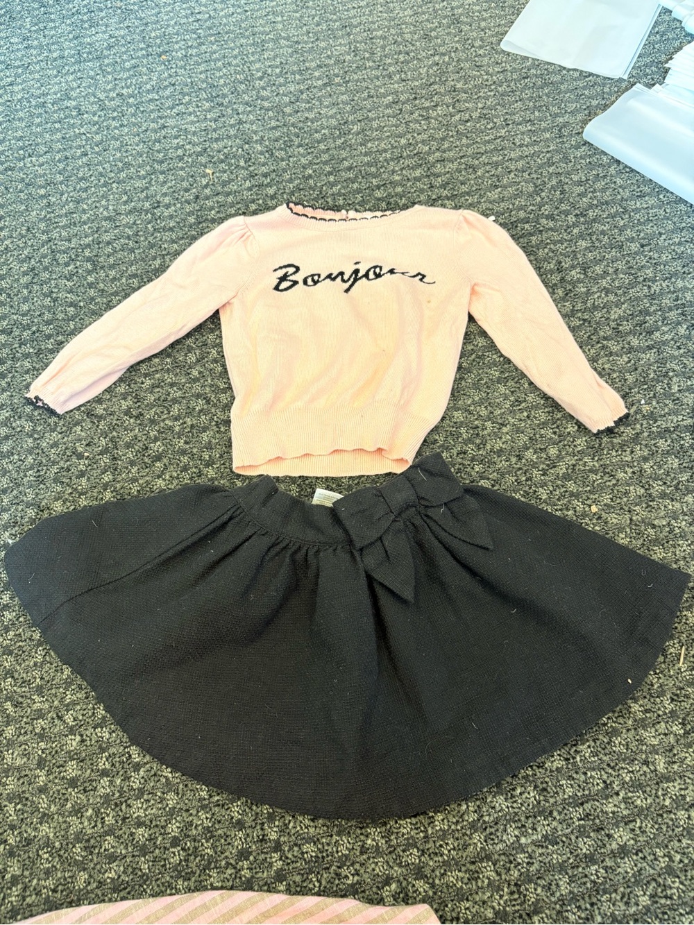 Janie and Jack Bonjour Sweater & Black Bow Skirt Outfit Set Girls 12-18 Months